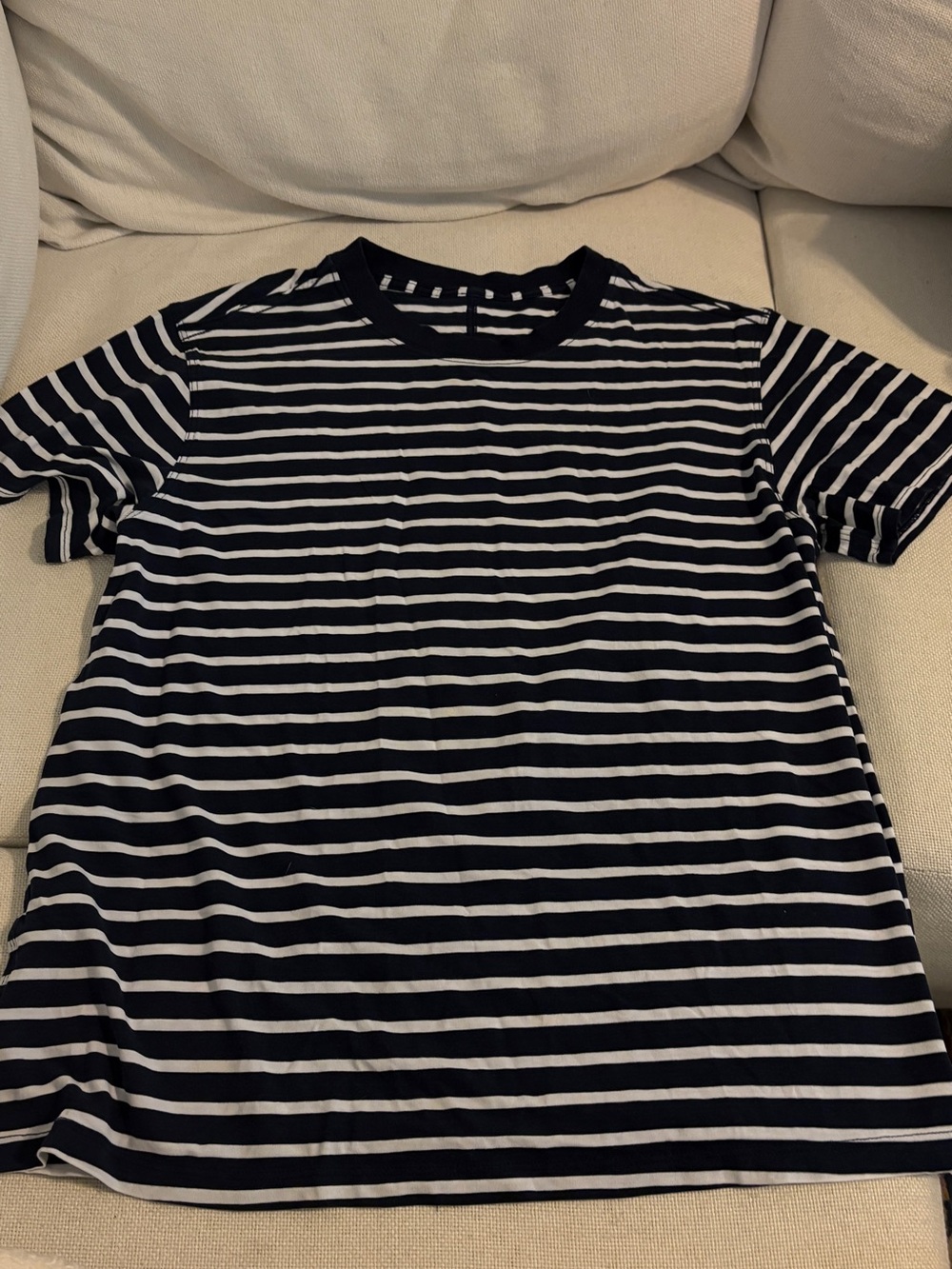 Lululemon Boyfriend Tee Navy & White Striped Crew Neck